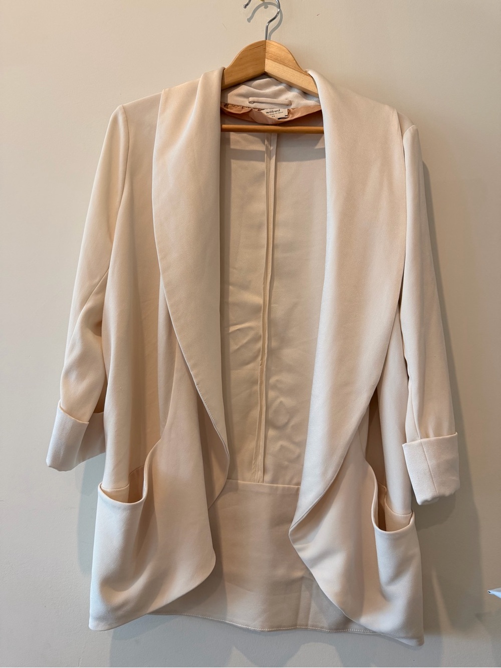 Women's Cream Draped Open Front Blazer Jacket